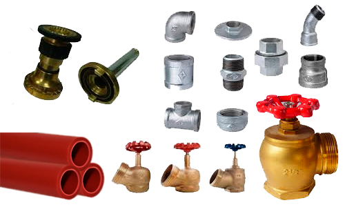 Material de Incêndio - Tubos, Válvulas, Conexões, Abrigos e Mangueiras de Incêndio.